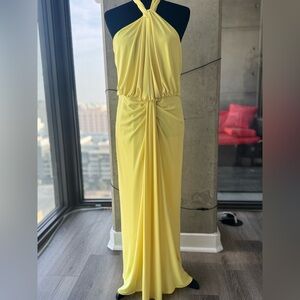 Size 12 Cinq à Sept Yellow Kailey Twist Halter Dress